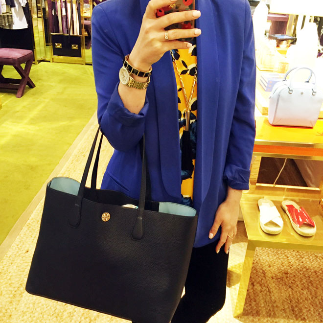 tory burch perry tote outfit