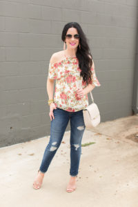 wayf-summer-tops-nordstrom-floral-peach-cold-shoulder-off-the-shoulder
