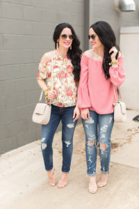wayf-summer-tops-nordstrom-floral-peach-cold-shoulder-off-the-shoulder