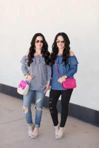 ann-taylor-flash-sale-gingham-top-denim-ruffle-off-the-shoulder