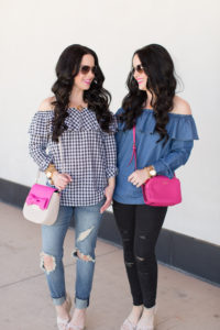 ann-taylor-flash-sale-gingham-top-denim-ruffle-off-the-shoulder
