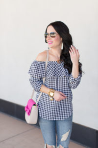 ann-taylor-flash-sale-gingham-top-denim-ruffle-off-the-shoulder