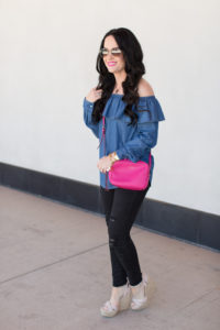 ann-taylor-flash-sale-gingham-top-denim-ruffle-off-the-shoulder