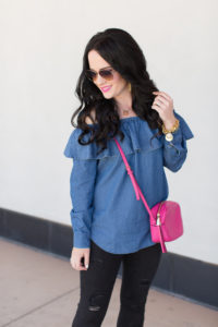 ann-taylor-flash-sale-gingham-top-denim-ruffle-off-the-shoulder