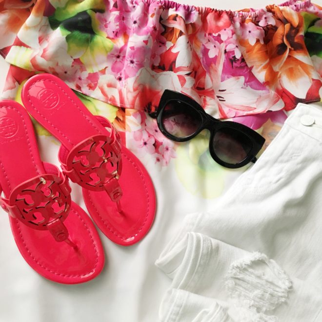 neon pink tory burch sandals