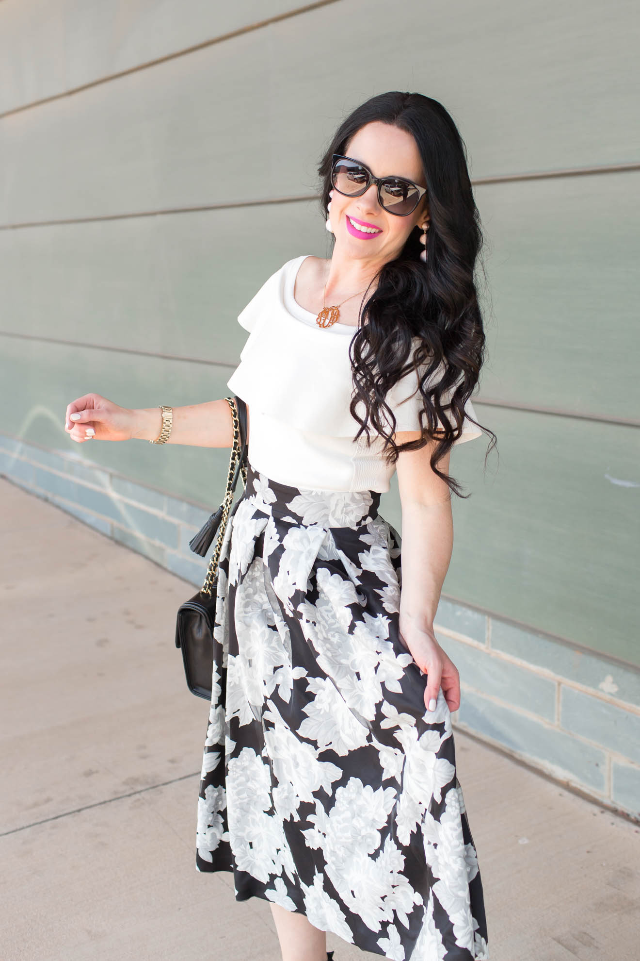 Black & White Floral Skirt | Eliza J Dresses - The Double Take Girls