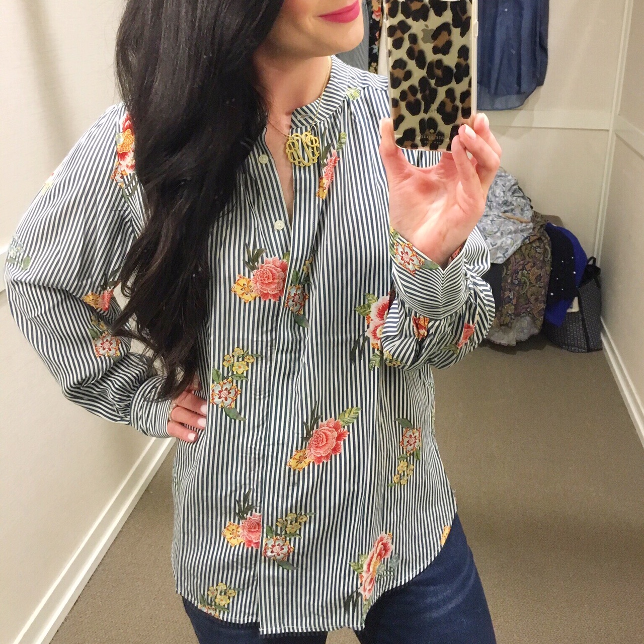 loft stripe floral blouse new The Double Take Girls