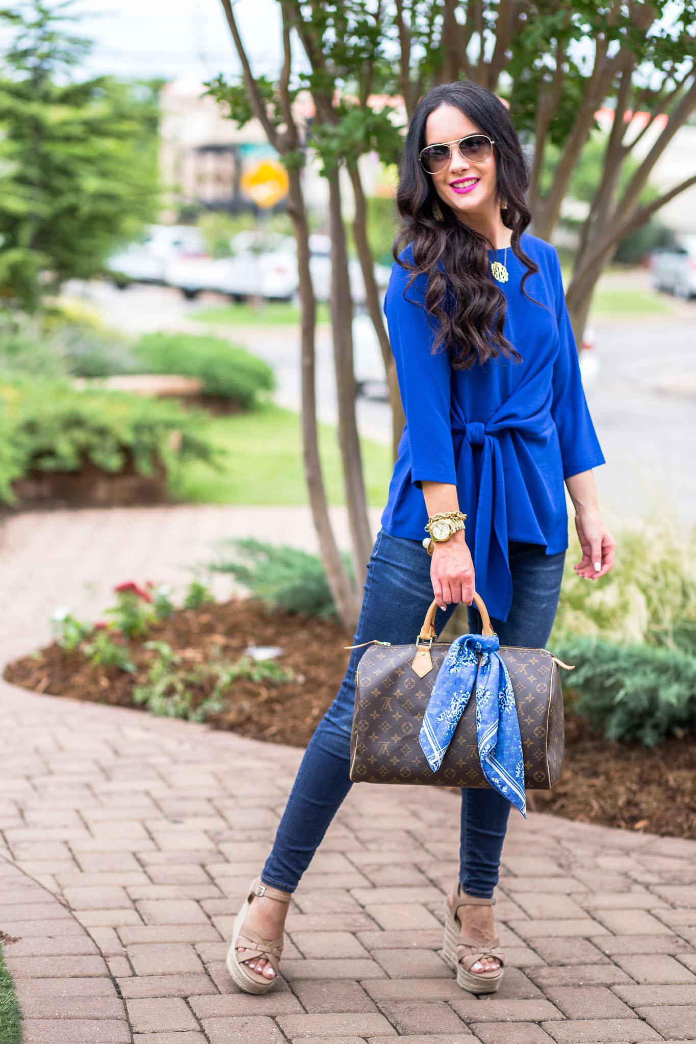 Summer IT Blouse & Wedges + Louis Vuitton Bags