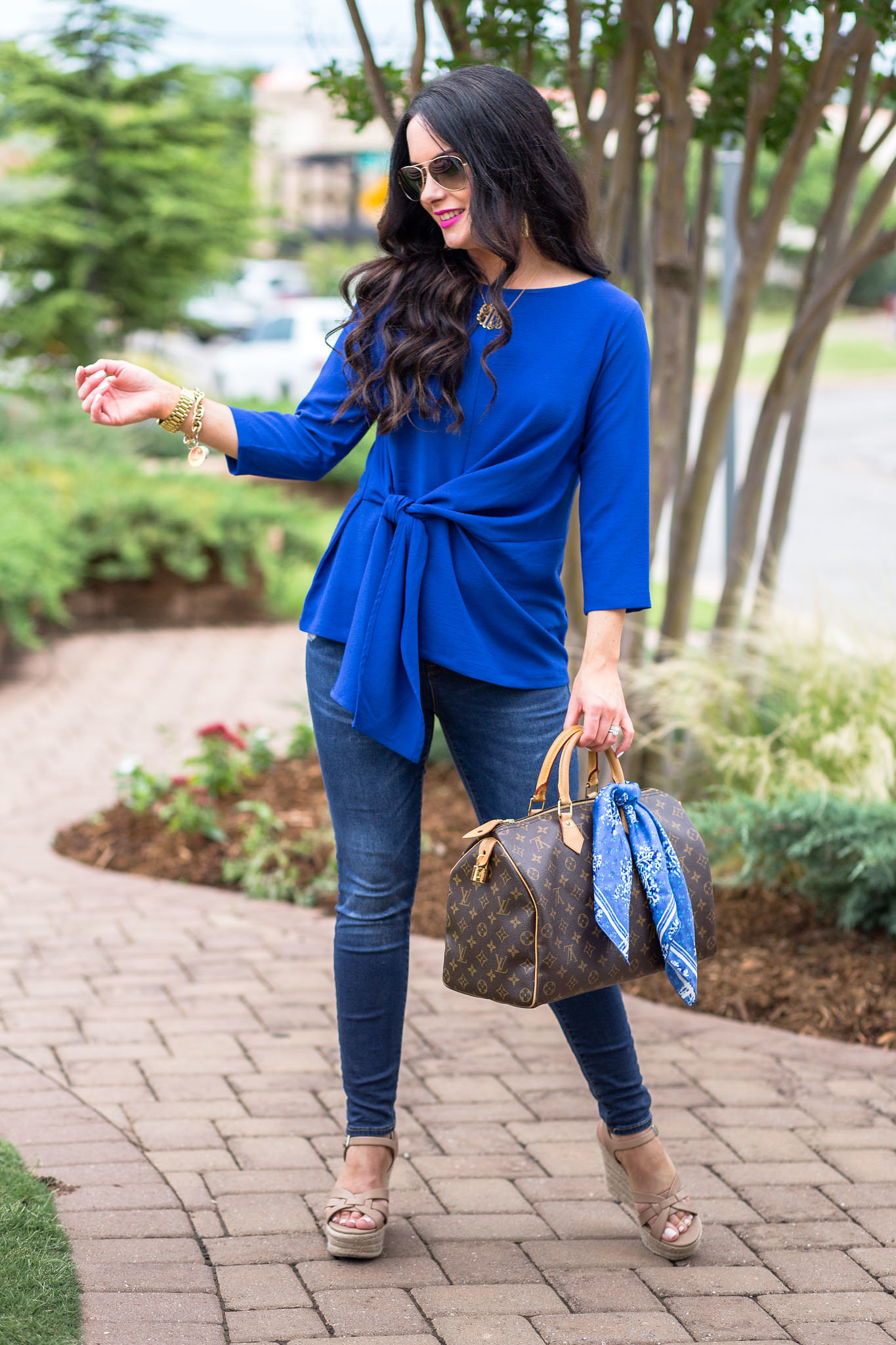 Summer IT Blouse & Wedges + Louis Vuitton Bags