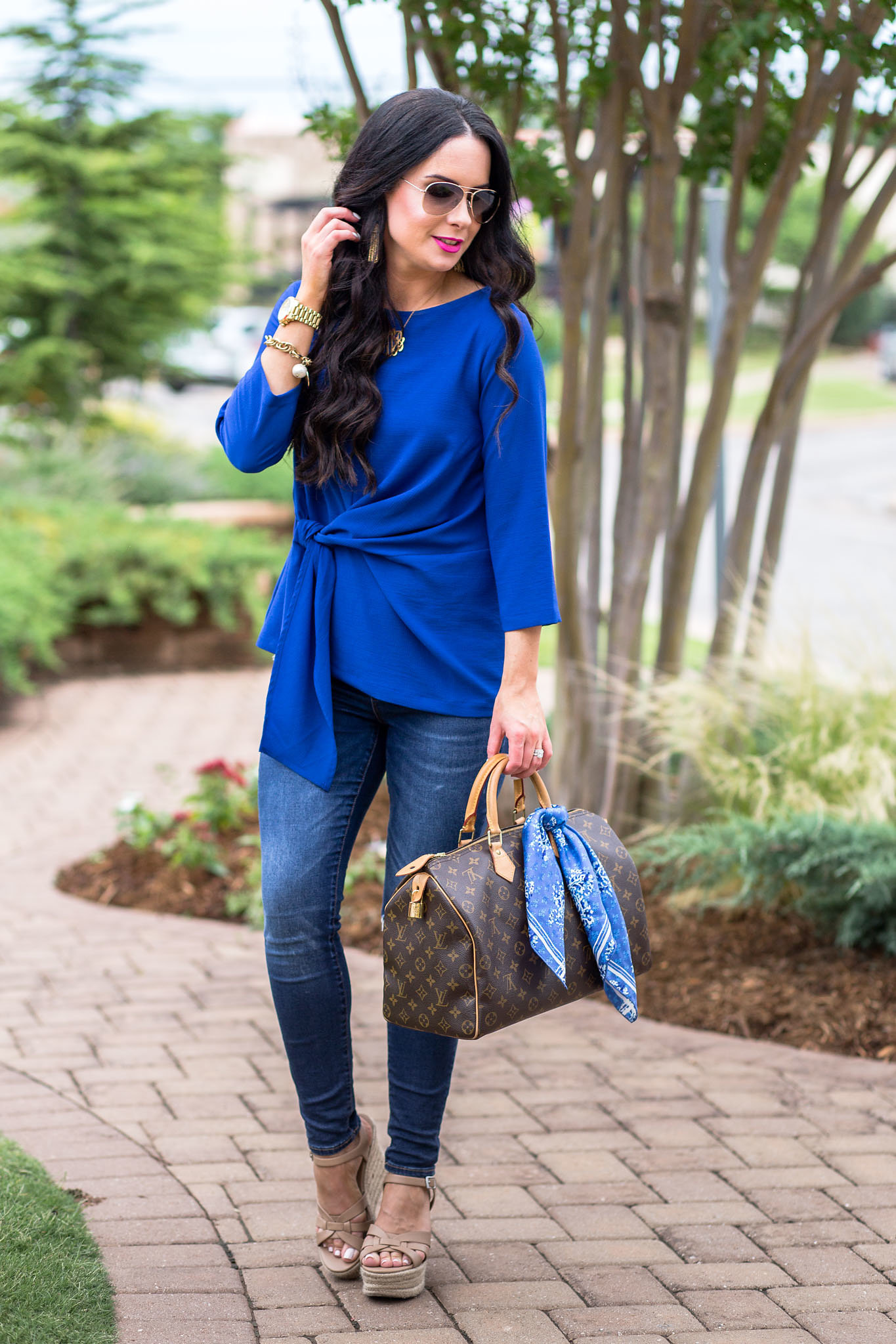 Summer IT Blouse & Wedges + Louis Vuitton Bags