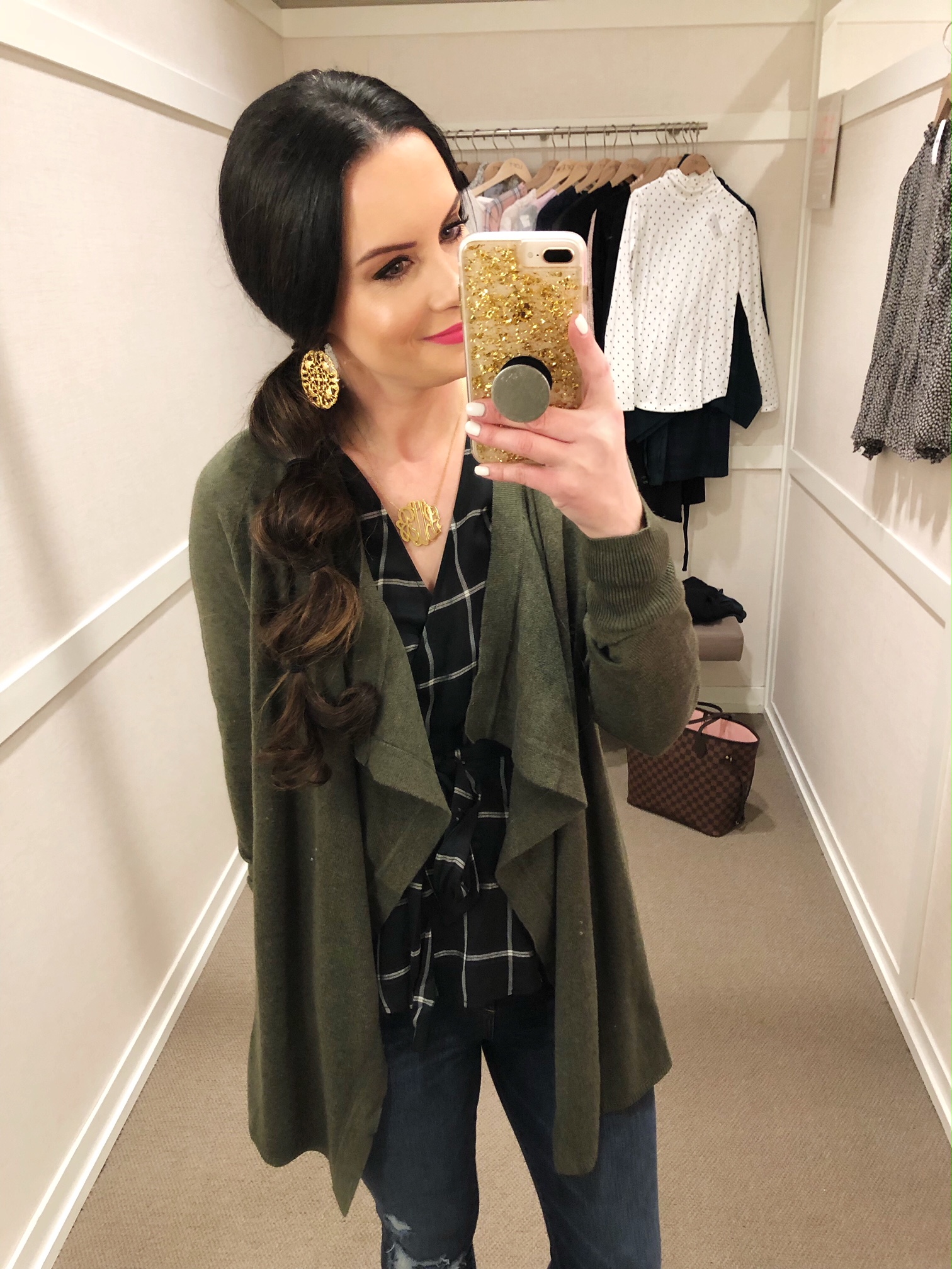 loft green waterfall cardigan The Double Take Girls