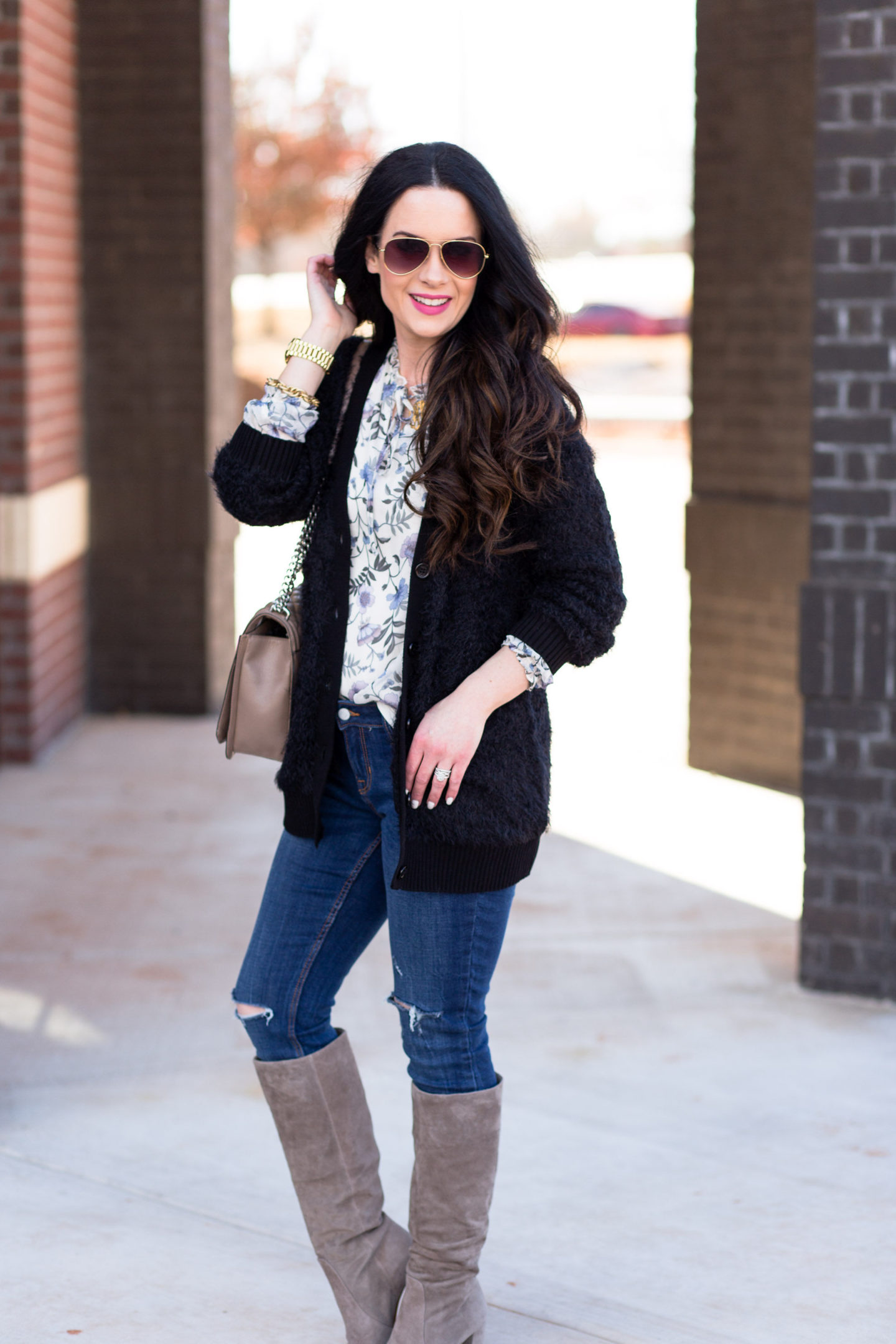 Winter Florals + Suede Boots - The Double Take Girls
