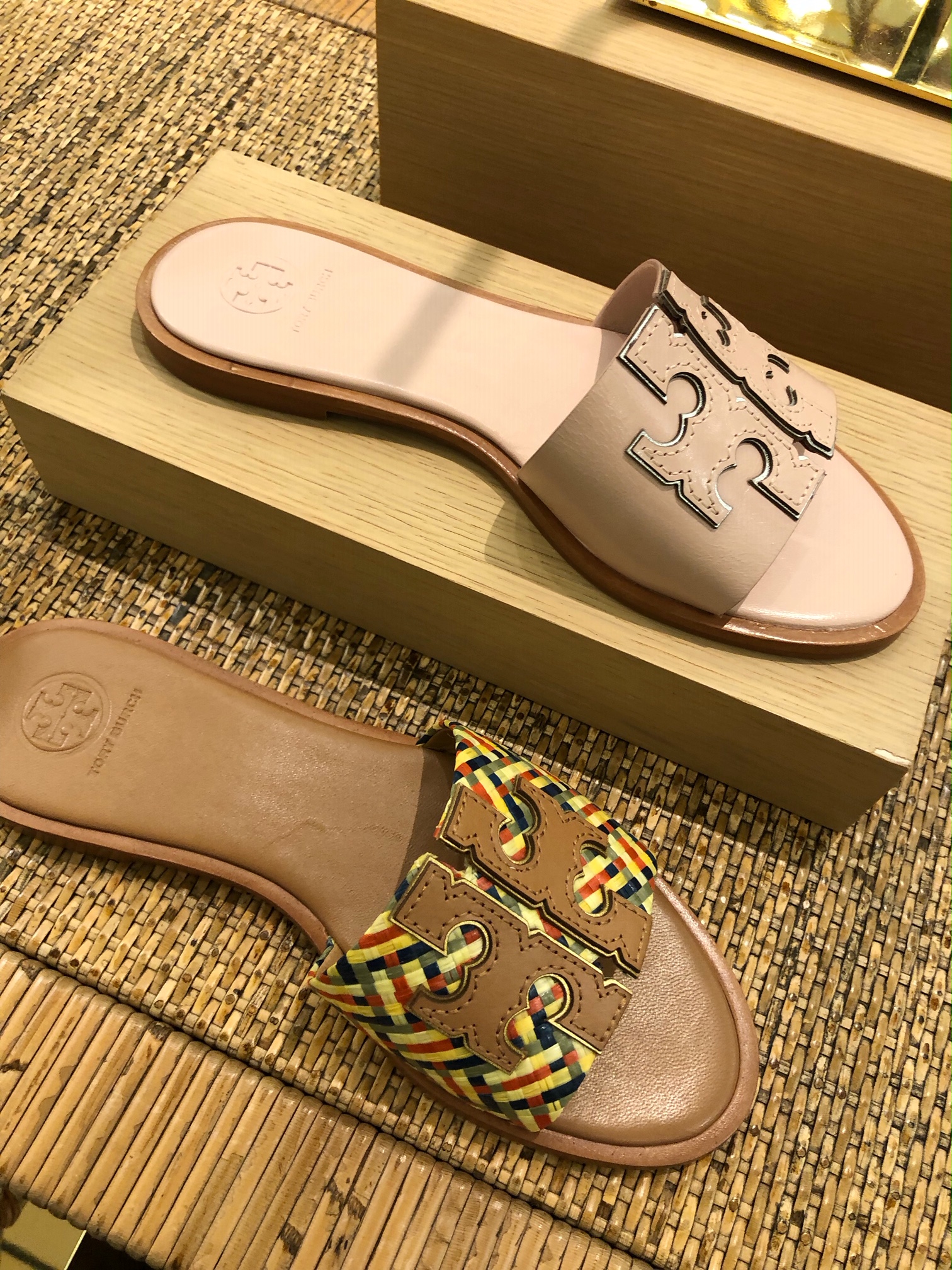 yellow tory burch slides