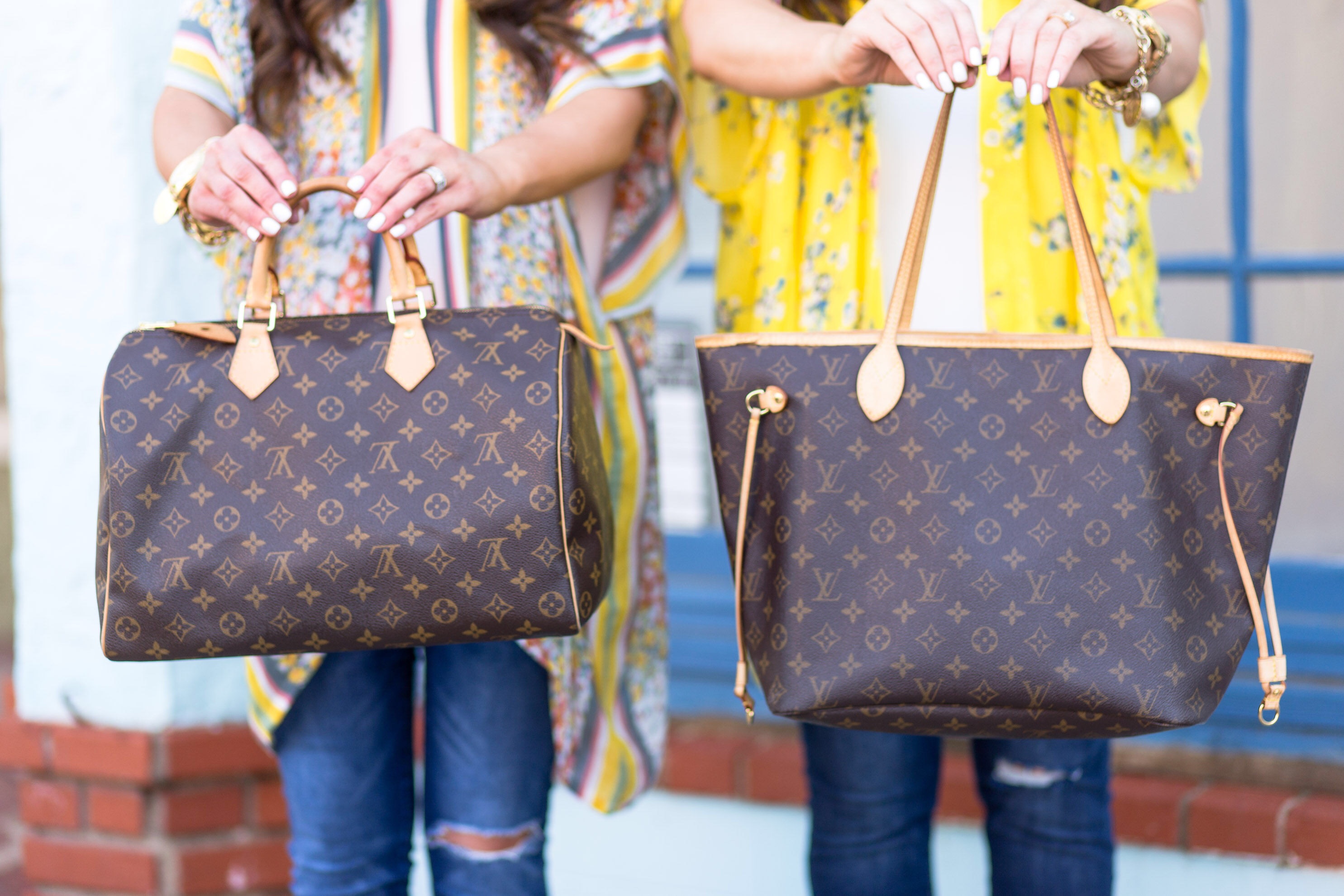 Woman with Louis Vuitton Bag and Torn Blue Jeans before Tod`s