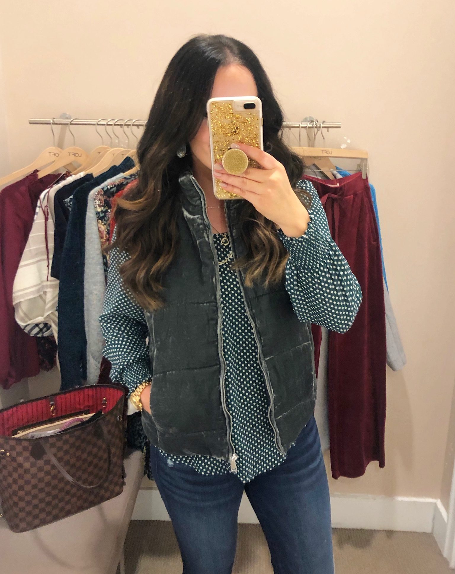 Loft velvet cheap puffer vest