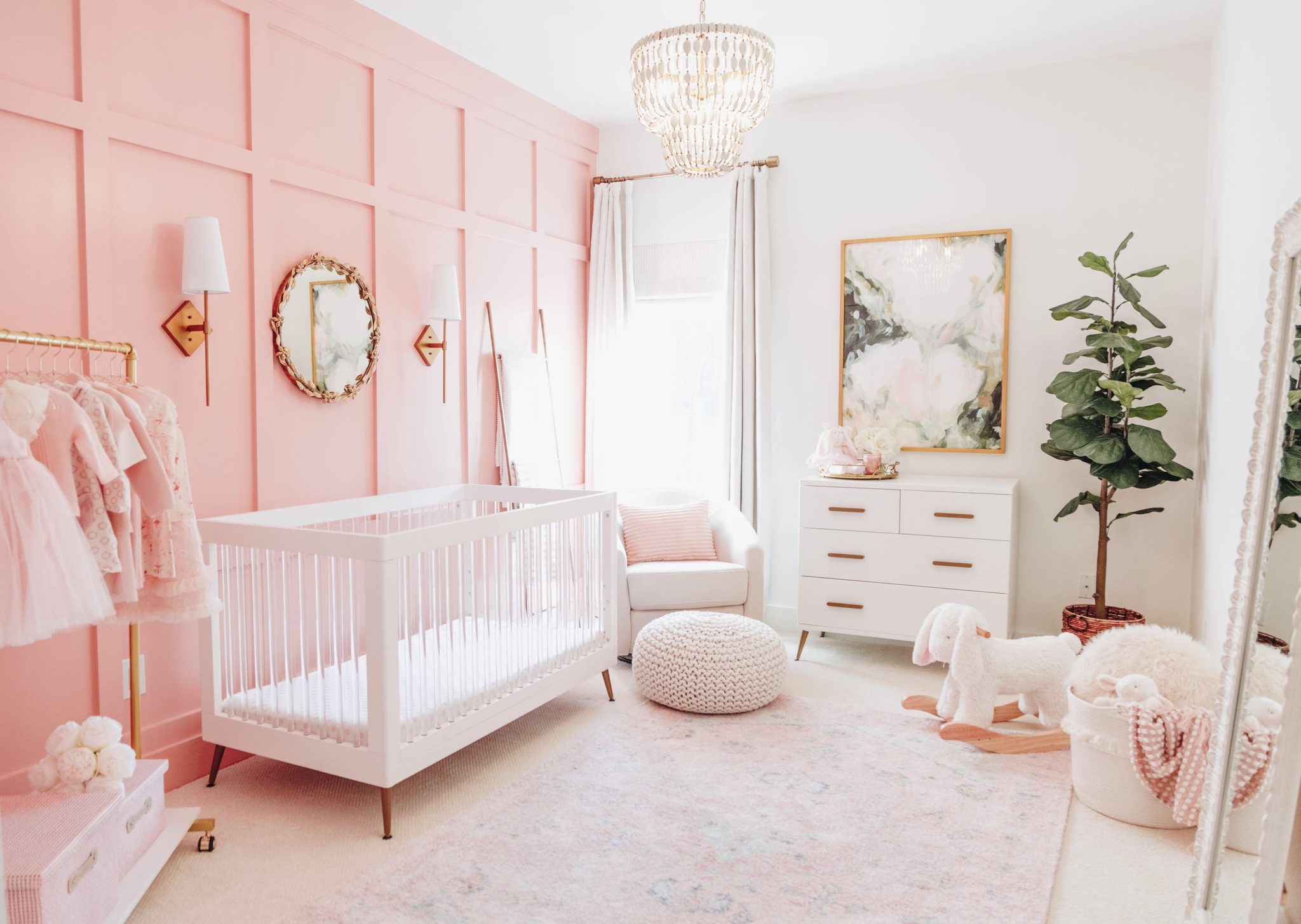 Modern Glam Pink Board & Batten Nursery Reveal The Double Take Girls